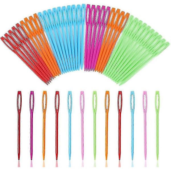 50 stk Store Øjne Plastiknåle, 2,7 tommer/7 cm Læringsnåle, Sikkerhedsplastik Lacing Nåle Til Børn Og Håndlavet Håndværk (tilfældig Farve)