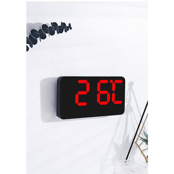 Digital Vægur, 9 Tommer LED Digitalt Ur, 12/24 Timer, Store Tal, Lille Lydløs Vægur Sort Røde Bogstaver