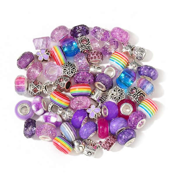 60 st akrylhartslegering regnbåge stora hål pärlor set DIY flickaccessoarer Purple