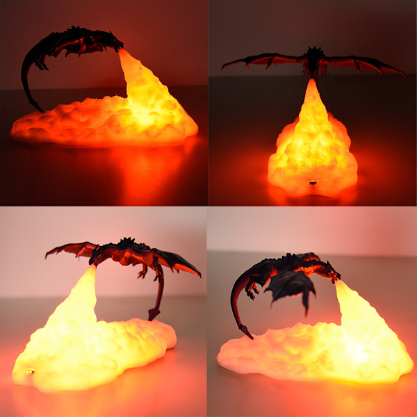 3D-tryckt eld drake nattlampa, kreativa LED nattlampa prydnader Ice Dragon