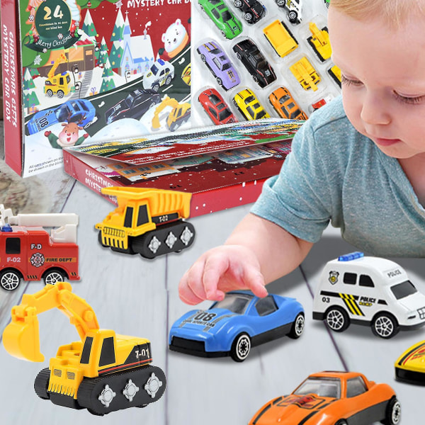 Juladventskalender med olika fordon Set med 24 byggstenar för barn Semester familjeaktivitet