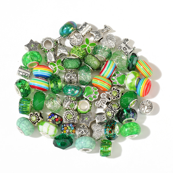 60 st akrylhartslegering regnbåge stora hål pärlor set DIY flickaccessoarer Green