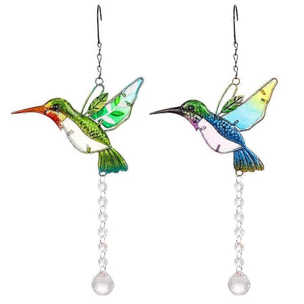 2 stk. Krystall Solfanger Kolibri Ornament, Farget Glass Vindusoppheng Regnbue Maker Prisme Anheng for Innendørs Utendørs Hjem Hage Kontor Dekor