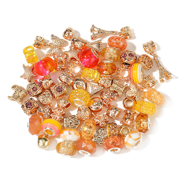 60 stk. sæt akryl resin legering regnbue store hul perler sæt DIY pige tilbehør Gold