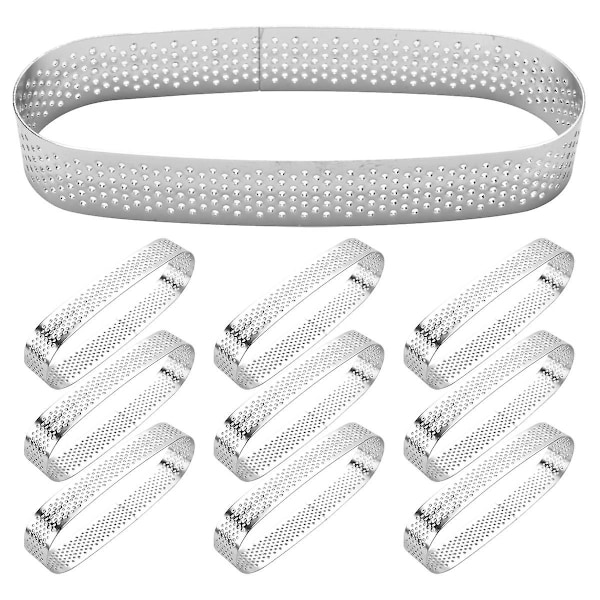 10-pack Oval Tart Ring, Perforerad Bakring, Bakform, Rostfritt Stål, Tårtringar, Bakform