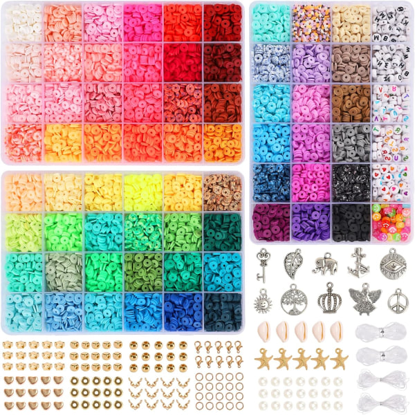 16500st, 66 farver, lera Heishi-pärlor med 260 bokstäver pärlor Kit