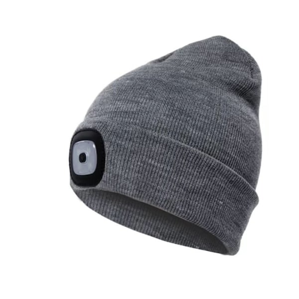Unisex USB Laddningsbar Luminous LED Vinterhatt Varm Hatt med Huvudlampa för Natt och Höst Huva Inre Ljus Grey