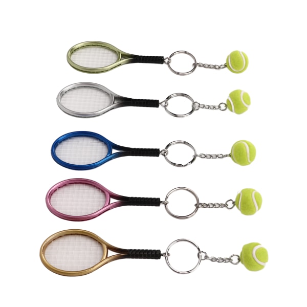 YO 5 stk Mini Tennis Racket Ball Nøkkelring Anheng Nøkkelring Gull Sølv Rose Blå Bronse for Gaver Sportsentusiaster