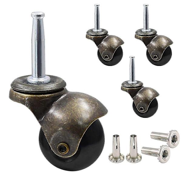 1,5 tommers kulehjul for møbler, sett med 4, med 8 x 38 mm monteringsstammehylse