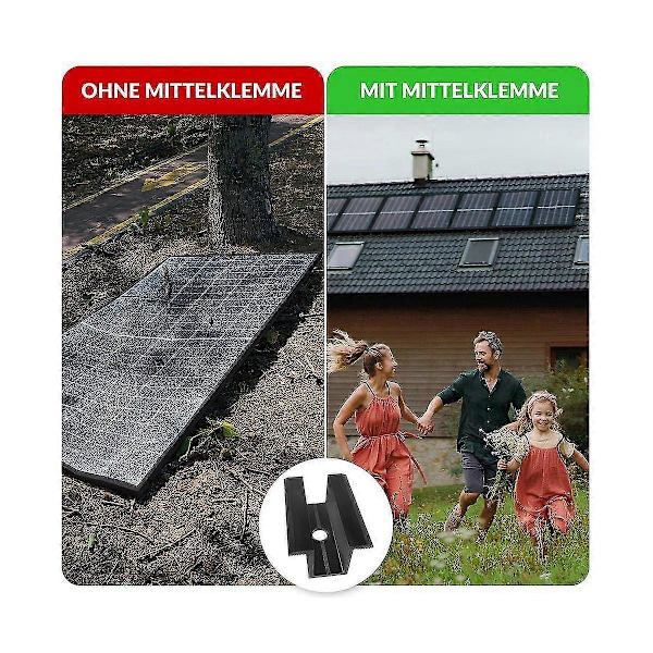 10 kpl Keski-Kiinnitteinen PV-Aurinkopaneeli, Musta, Moduulikiinnike Kaikille Kehyksen Korkeuksille, Aurinkopaneelien Tuki