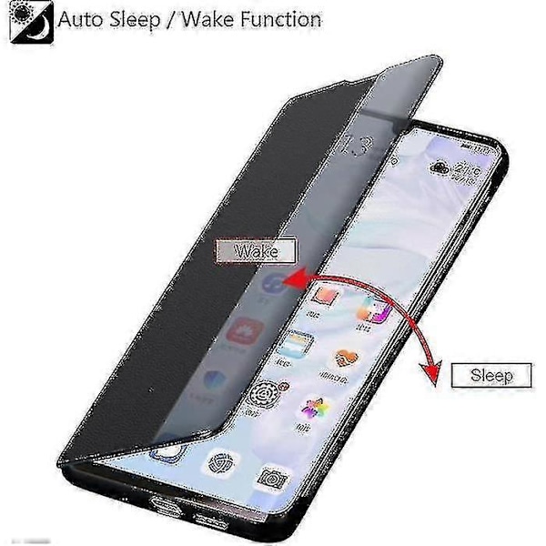 Huawei P30 Lite -kotelo, Smart View -nahkaflipsikotelo, [virransäästötila][täysi suojaus](p30lite,bla -q
