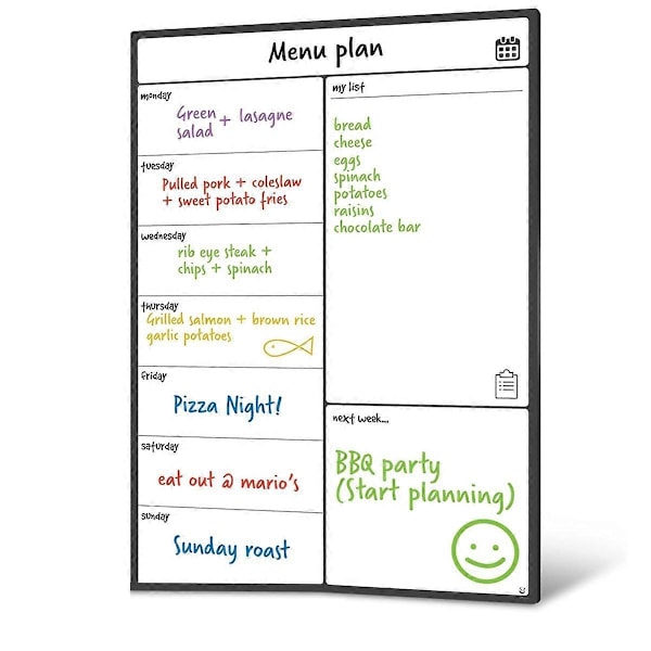 Magnetisk Whiteboard Kjøleskap Kalender Måltidsplanlegger og Handleliste White Board - Memobrett og Familieplanlegger