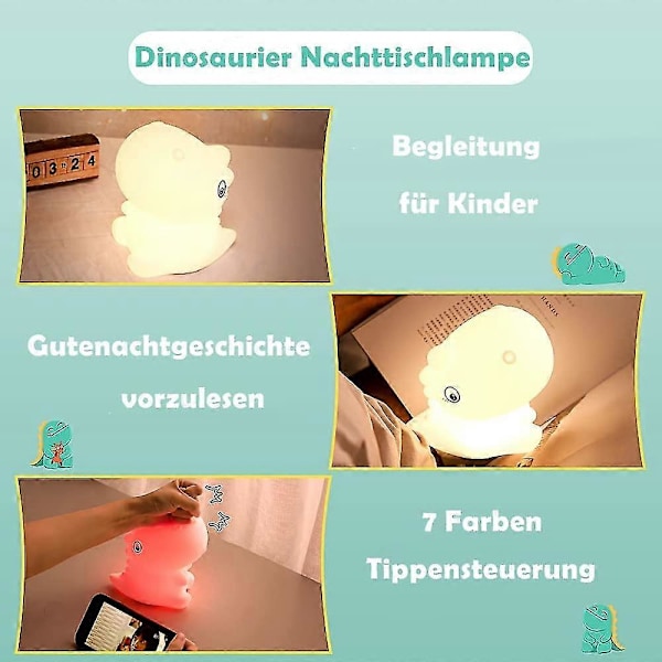 Led Natlampe Børn | Dinosaurer Sengelampe Baby | Natlampe 7 Farver Gave