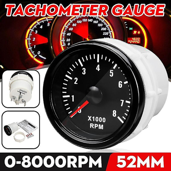 2" 52mm 0-8000 RPM Tachometer Speed Gauge For Gasoline Engines