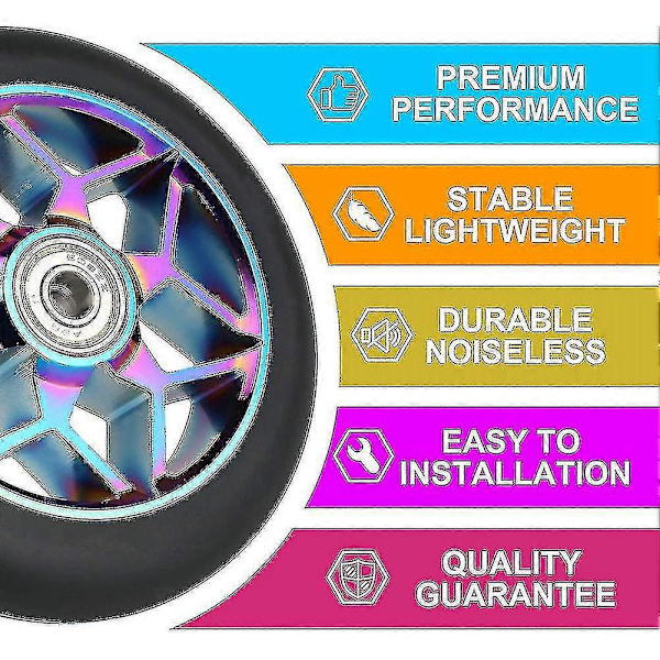2 kpl 110 mm skootterin pyöriä Pu-pyöriä Paksu Stunt Laakereilla (musta)