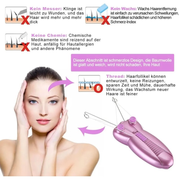 Ansiktshårfjerner for kvinner Elektrisk skjønnhetsepilator for kvinner Ansiktstråding Hårfjerning Barbermaskin Ansikt