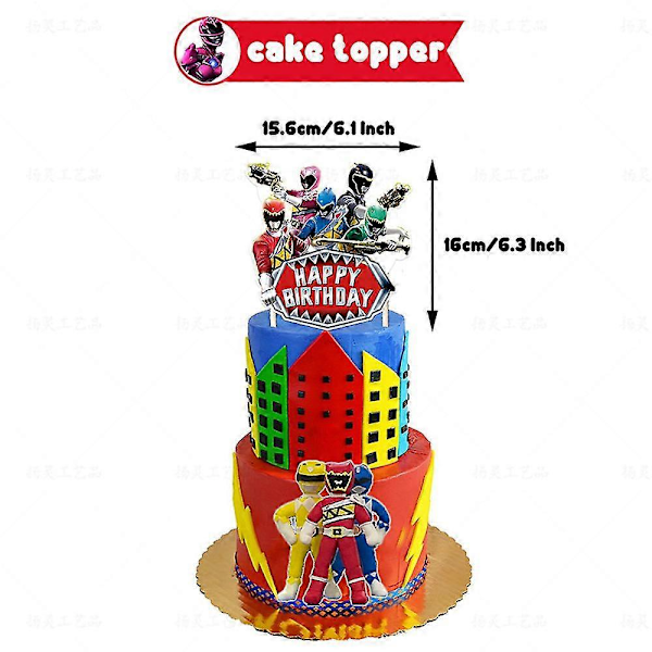 Power Rangers Tema Bursdagsfest Tilbehør Dekorasjon Banner Ballonger Kake Cupcake Toppers Sett