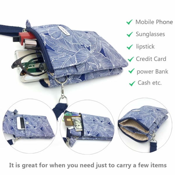 YY-Rymlig mobiltelefonväska Plånbok Canvas Små Crossbody-väskor med axelrem för kvinnor tonårstjejer (blå) Blue