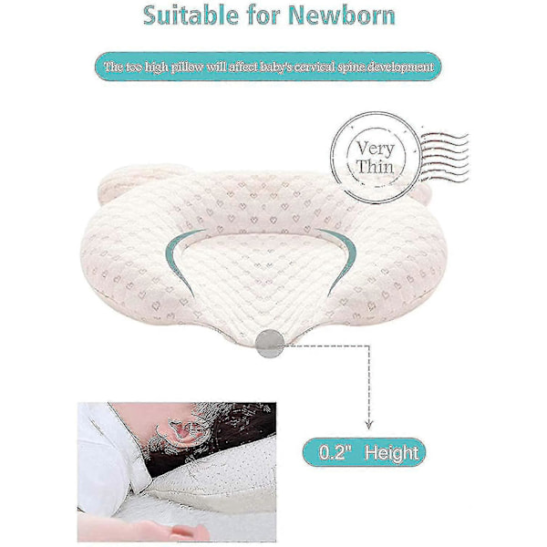 Muitar Mjuka Bebis Kuddar Unisex Nyfödda Huvudformning Spädbarnsstöd Sovhuvud Kuddar Med Björnöron