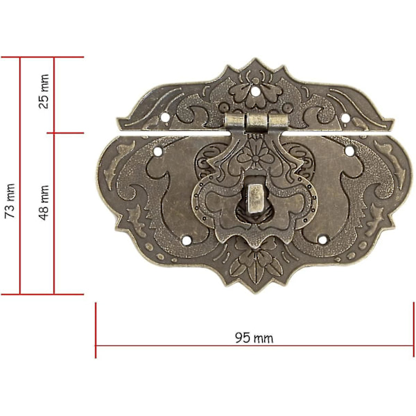 Sæt af 2 Antik Bronze Jern Spænder, Møbelspænder, Beslag til Gardinlåse, Låse på Kister og Skuffer, 95 X 73 Mm med Skruer, Sæt O