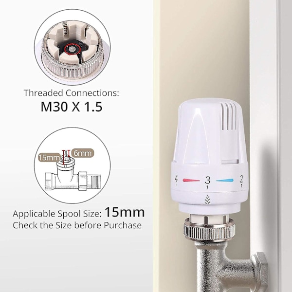 Termostaattiset patteriventtiilit 2 kpl, patteritermostaatti TRV M 30 x 1.5, patteriventtiilin vaihtoventtiili, termostaattinen patteriventtiili, lämmitysjärjestelmä