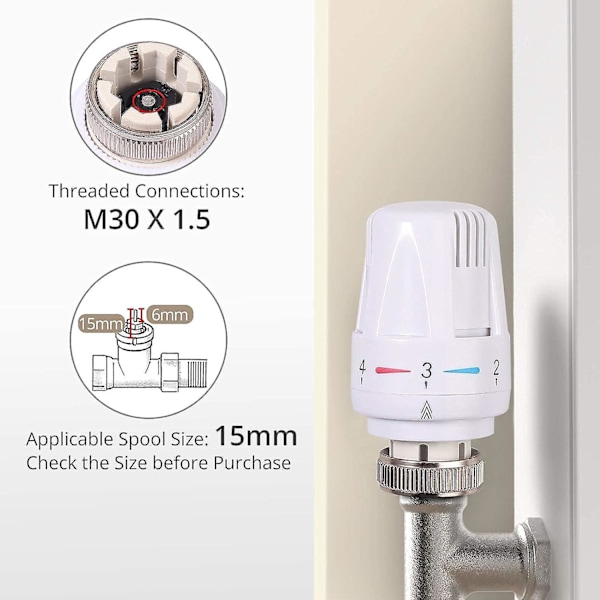 Termostatiskt Radiatorhuvud 2 st Radiatortermostathuvud TRV M 30 x 1,5 Radiatorventil Ersättningshuvud Termostatiskt Radiatorventil Värmesystem