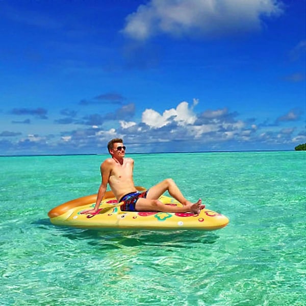 180 cm Uppblåsbar Pool Float Jätte Pizza Badpool Flytande Vatten Flytande Flottar Badpool Flotte med Mugghållare för Sommar Pool Sjö Strand