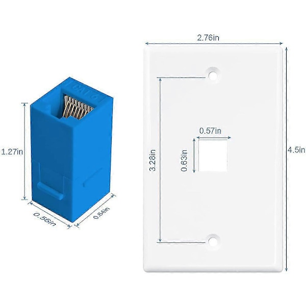 2-pak 1-ports Ethernet veggplate, RJ45 Cat6 hunn til hunn jack inline kobler ansiktsplater, 1-po