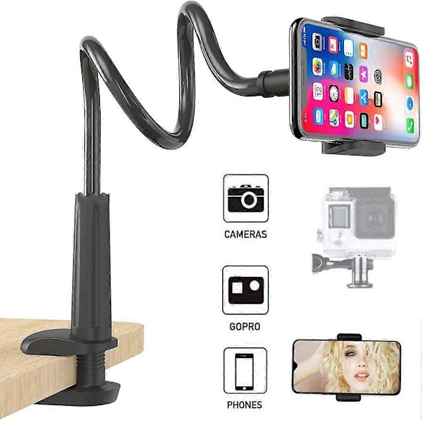 Webcam Stativ Telefonholder med Universal 1/4 Tommer Skruer Fleksibel Arm 360 Bord Seng Gåsehalsstiv Stativ til Mobiltelefon