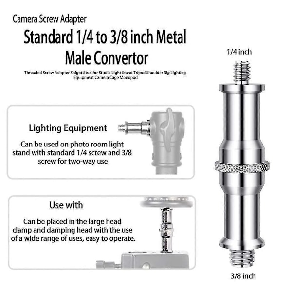 2024 Passer for 5-delt standard 1/4 til 3/8 tommer hann metall adapter gjenge tapp stud