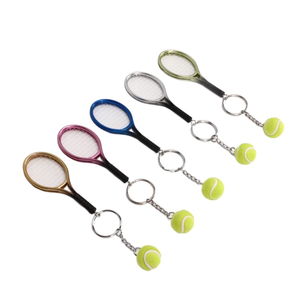 YO 5 st Mini Tennis Racket Ball Nyckelring Hänge Nyckelring Guld Silver Rose Blå Brons för Gåvor Sportälskare