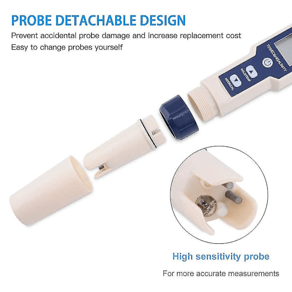 5-i-1 Elektronisk pH-måler, Mål pH & TDS & EC Saltholdighet & Temperatur Vannkvalitetstester, LCD-skjerm og Lesenøyaktighet