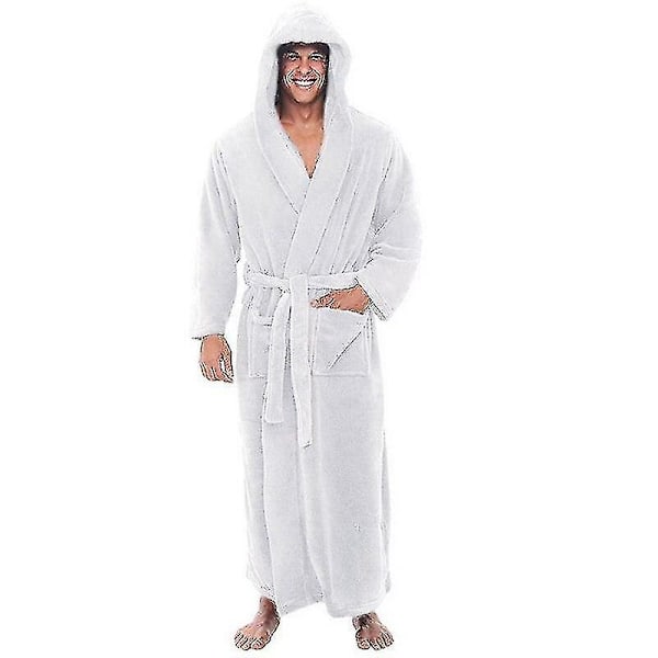 Flanell Män Med Huva, Tjock Varm Klänning Robe, Badrock Extra Lång Kimono