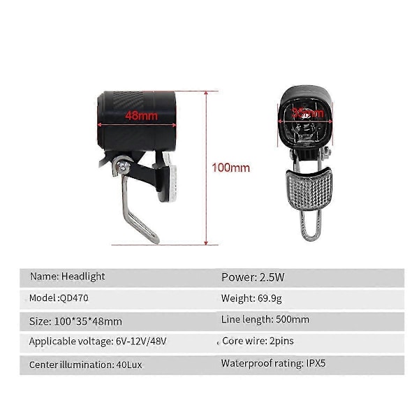 QD470 E-cykel LED Forlygte 6V 12V 24V 36V 48V 60V Cykellys Vandtæt Forlygte Vandtæt