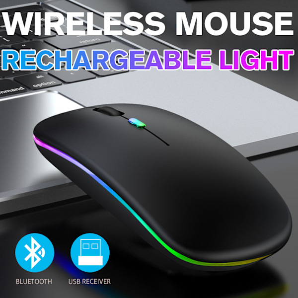 Trådlös Bluetooth-mus Kompatibel 2.4GHz 1600DPI Laddningsbar med RGB-belysning Bärbar Laptop Macbook Gaming White