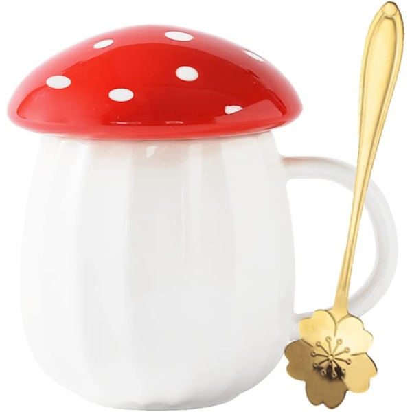 Cute Mushroom Cup Teacup Set Mushroom Milk Coffee Teacup with Lid Gift Girl Female Birthday Christmas Home Decoration (Red)