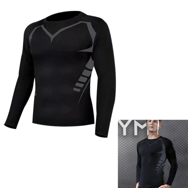 YO Men Workout Sweatshirt Tight Long Sleeve Quick Dry Shirt Sports Outdoor Running Fitness Clothing Black M
