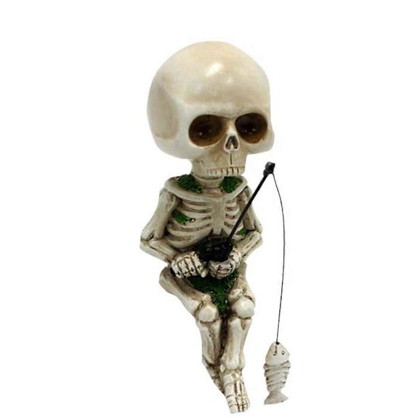 Ny Skelet Fiske Statue Have Dekoration Halloween Kunstgårdsskulptur Harpiks