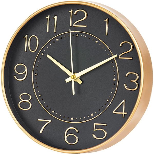 Wall Clock 8 Inch Silent Non-Tick Clock Round Wall Decor for Living Room Kitchen Office Wall Clock (Black Gold)