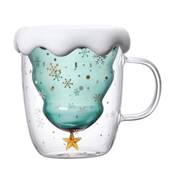 Juletræsmug, 10 oz Dobbelt Vægs Glasmug med Håndtag, Julekaffemug Gave with lid