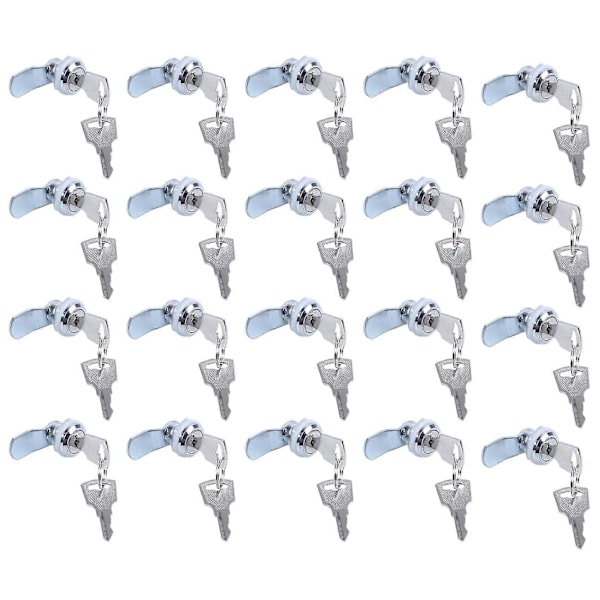 20x Brugbare Cam Låse til Skabe, Skab, Postkasse, Skuffer, Skabe + Nøgler