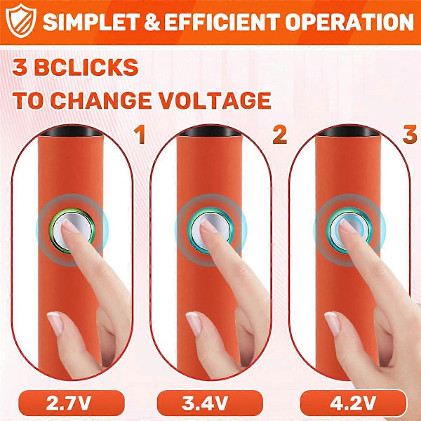 510-kierteinen minikolvi, 3-vaihteinen säädettävä jännite, kolvin kärki, 650 mAh USB ladattava, oranssi