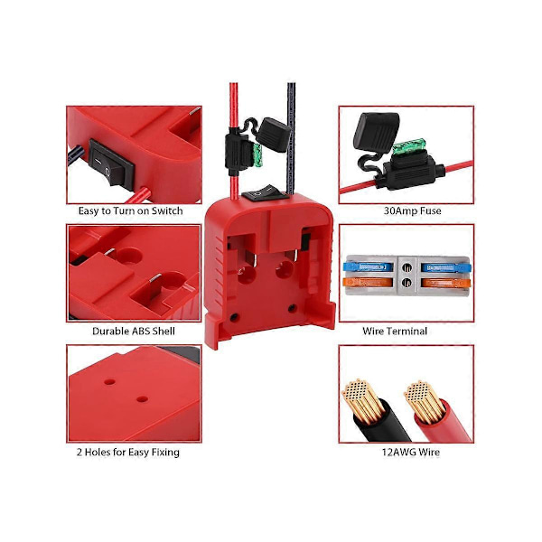 Batteriadapter med inbyggd säkringsbrytare 30A Säkringar Set Power Wheel Adapter för Milwauke 18V till Doc