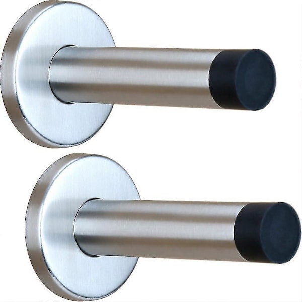 2x Dørstopp Veggmontert Dørstopp Veggmontert Heavy Duty Rustfritt Stål Gummibøffer