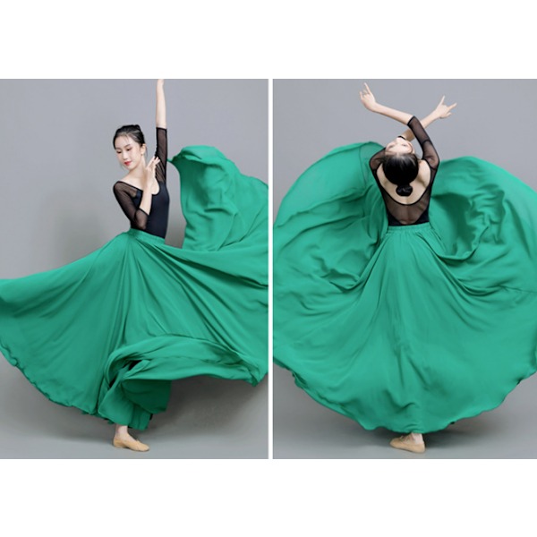 720 Silkeaktig Tynn Chiffon Elastisk Midje Lang Magdans Skjørt Green 85CM