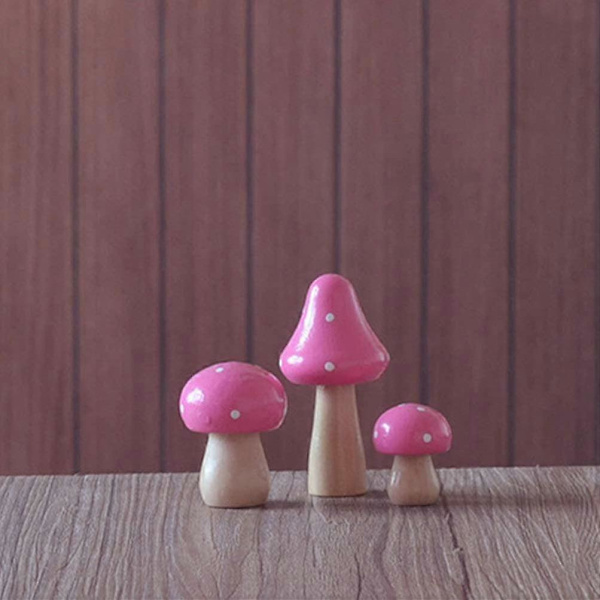 3 stk. Miniatyrsoppfigurer i tre, mini-sopp, tilbehør til fehage, blomsterpotter, mikrolandskapsdekorasjon (rød)