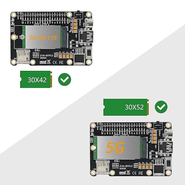 4g & 5g Base Hat Utvidelseskort for Rm500q/sim8200/gm800 Modul og Raspberry/ /rock64 Media Comput