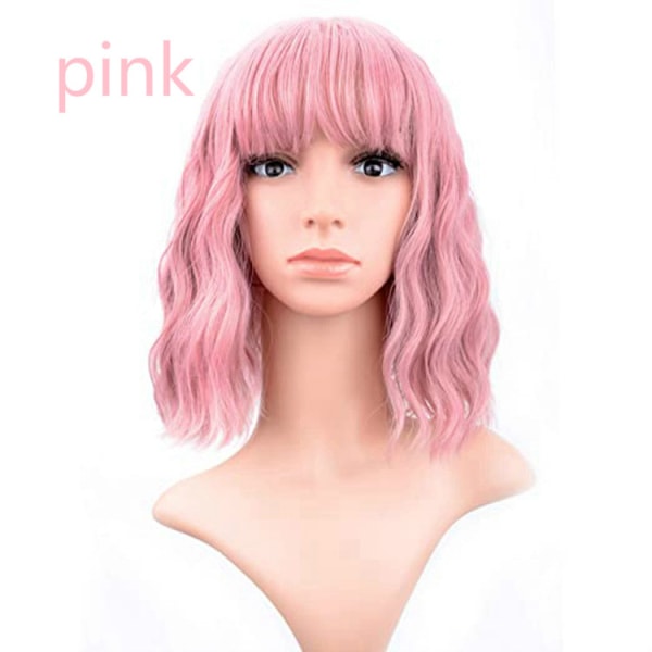 Anime Cosplay Holloween Wig Short Bob Curly Rose Network