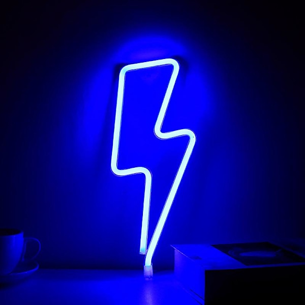 1pc Blue Lightning Shaped Neon LED Light,Wall Night Light Neon Sign USB or Battery Operated,Christmas Gift,Studios,Parties,Bars,Christmas,Kids Rooms,L