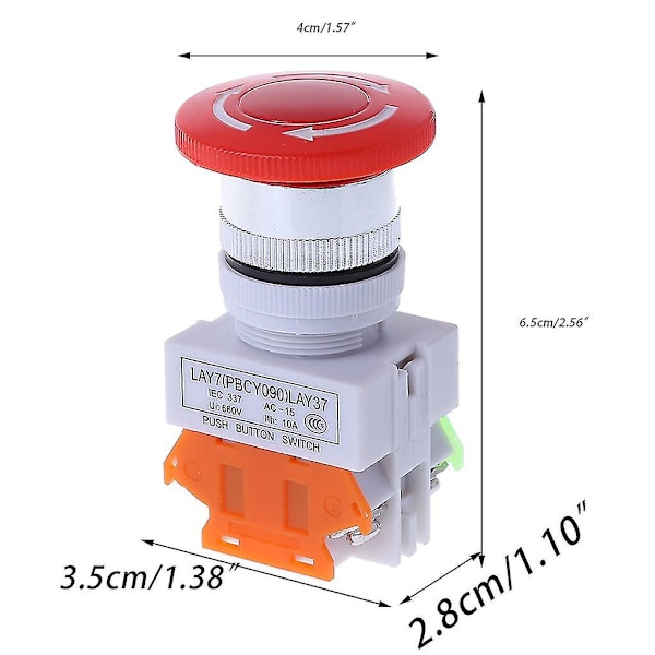 22mm 1no 1nc Dpst Nødstop Trykknapkontakt Rød Svampeudstyr